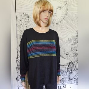 NWT Lg Express Women Striped Sweater  Metallic Knit Top Colorful rainbow sparkle